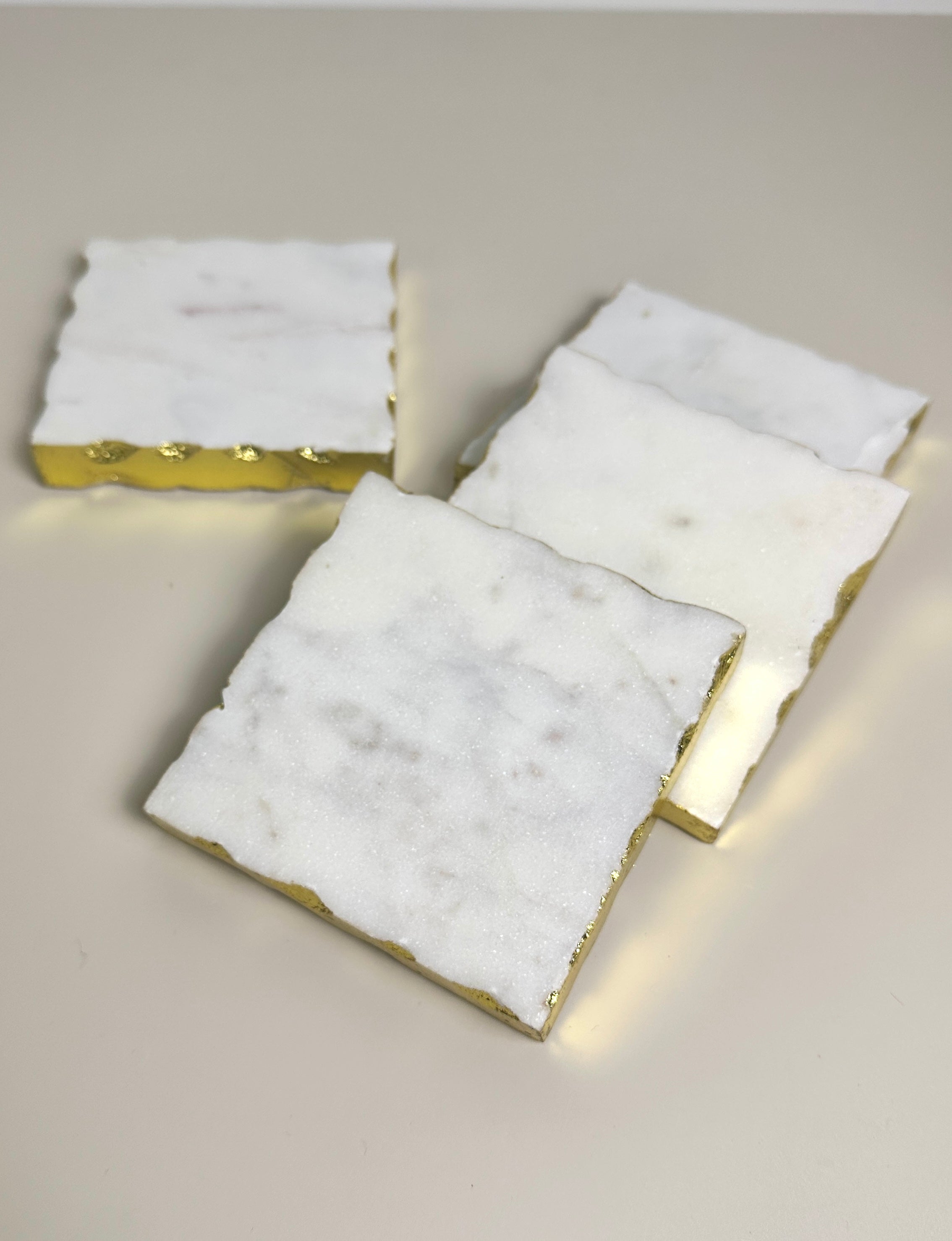 Elegant White Marble and Gold Coasters - Set of 4