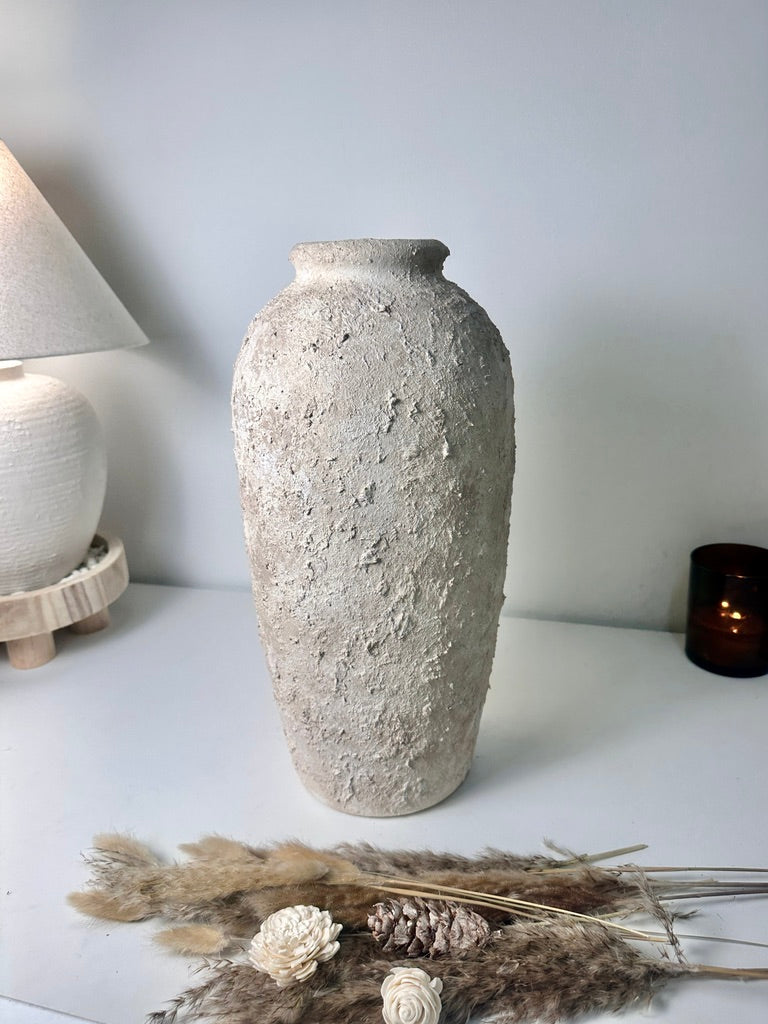 Minimalist Textured Hand-painted Ceramic Vase 18" tall - Cream Sand wash
