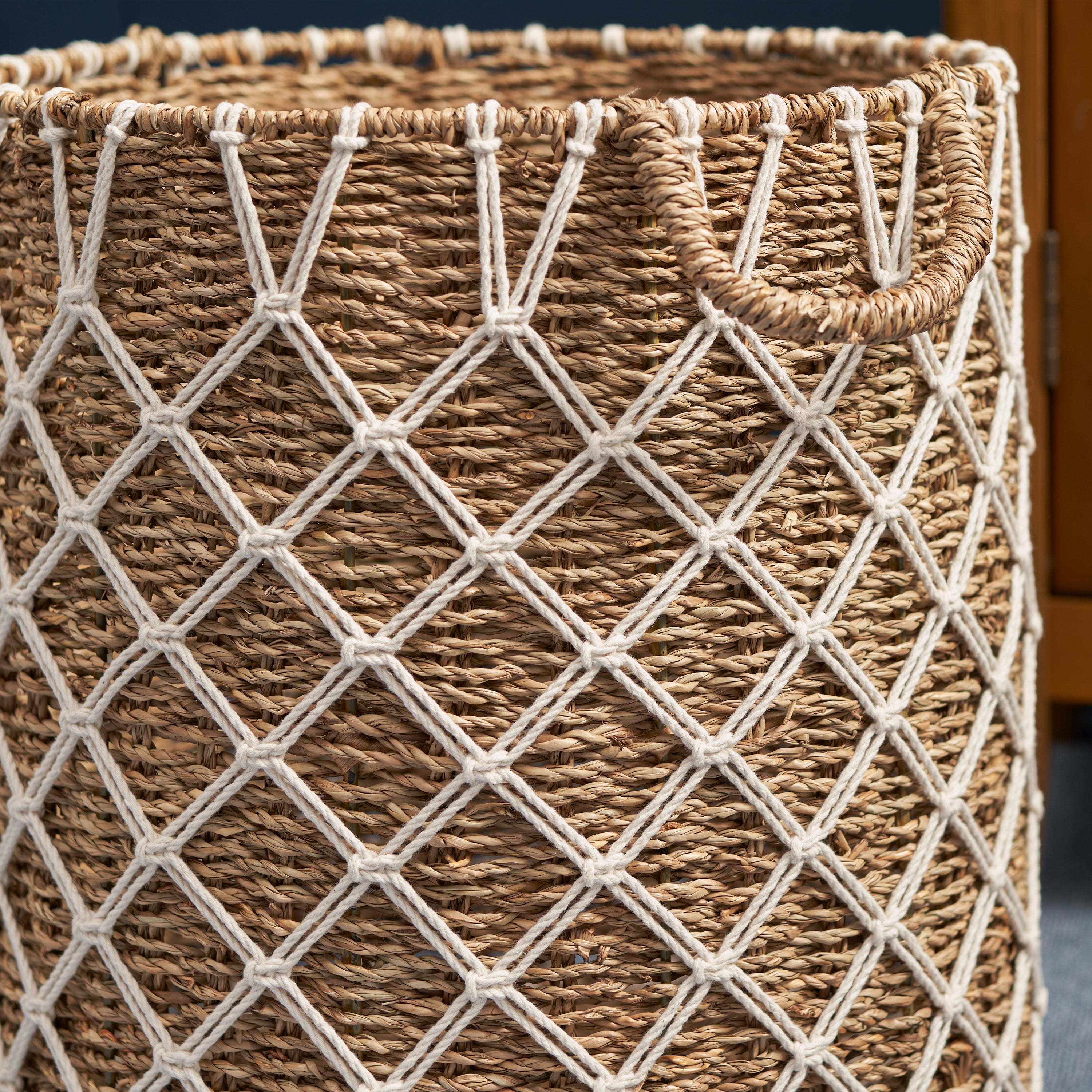 Round Water Hyacinth Woven Laundry Basket with Handles - 15" x 15" x 18.5" - Natural Brown