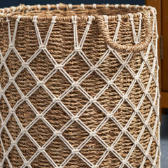 Round Water Hyacinth Woven Laundry Basket with Handles - 15" x 15" x 18.5" - Natural Brown