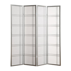 4-Panel Room Divider Screen, Silver Wood+Paper