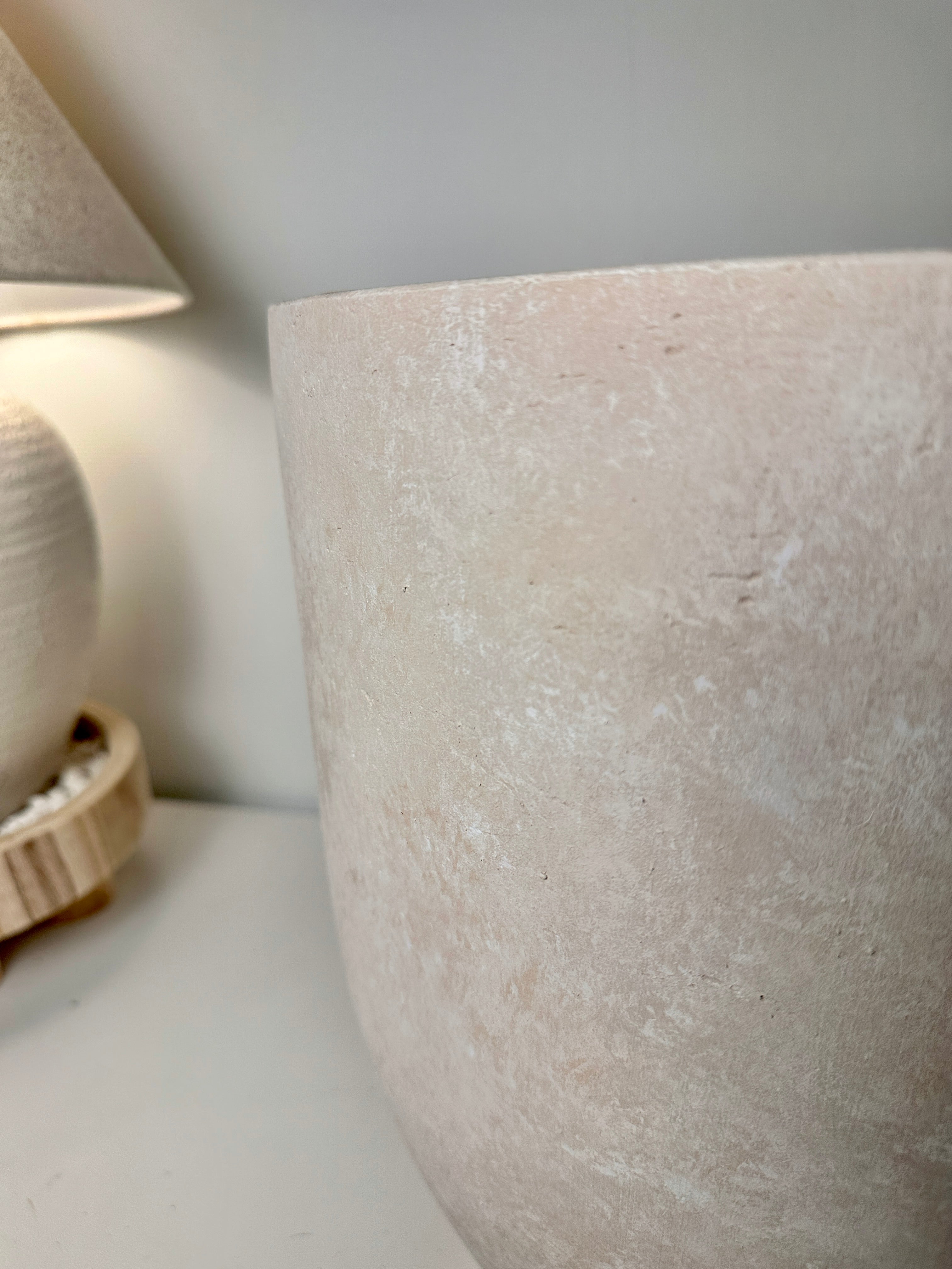 13.5" Minimalist Hand-Painted Planter Pot with Drainage Hole - Cream Ash