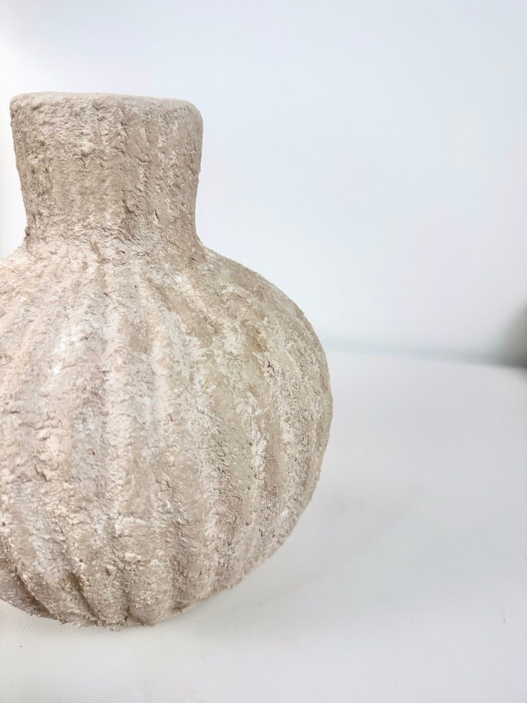 Roman Style Ceramic Vase Hand-painted  16" tall - Light Beige/Sand washed