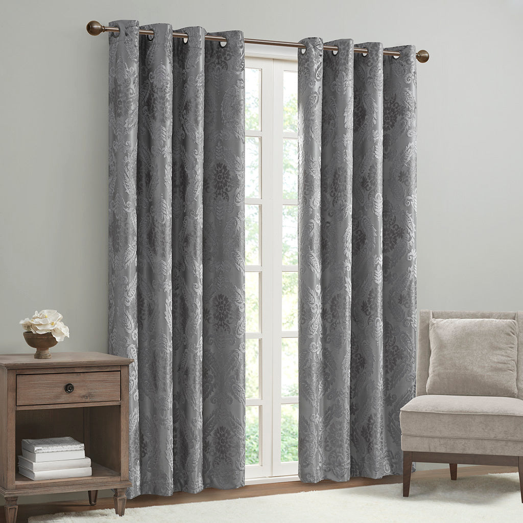 50x108" Knitted Jacquard Paisley Total Blackout Grommet Top Curtain Panel - Grey (1 panel only)