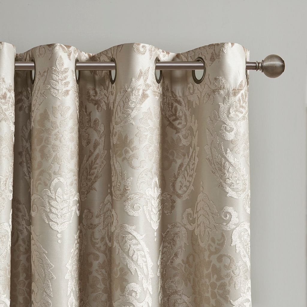 50x95" Knitted Jacquard Paisley Total Blackout Grommet Top Curtain Panel - Champagne (1 panel only)