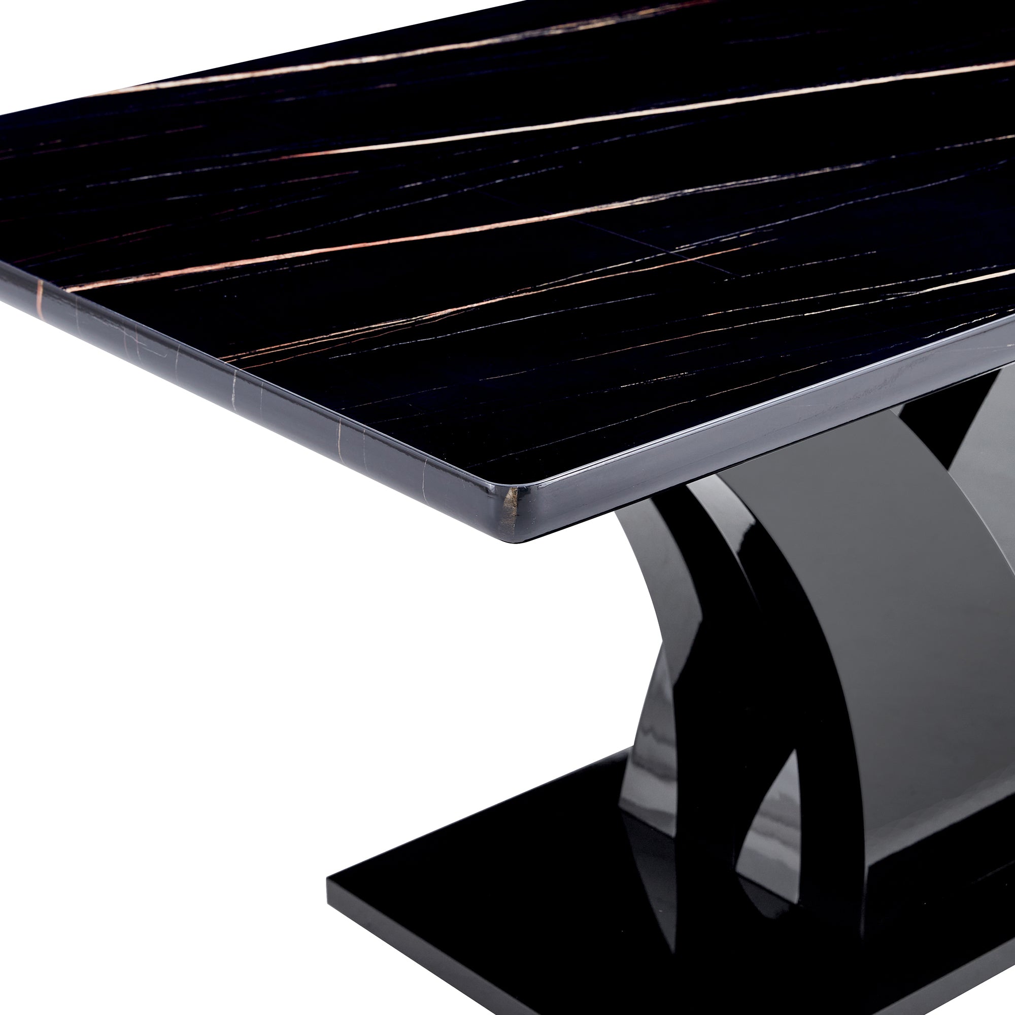 Modern Dining Table, Black Desktop and Black MDF Leg