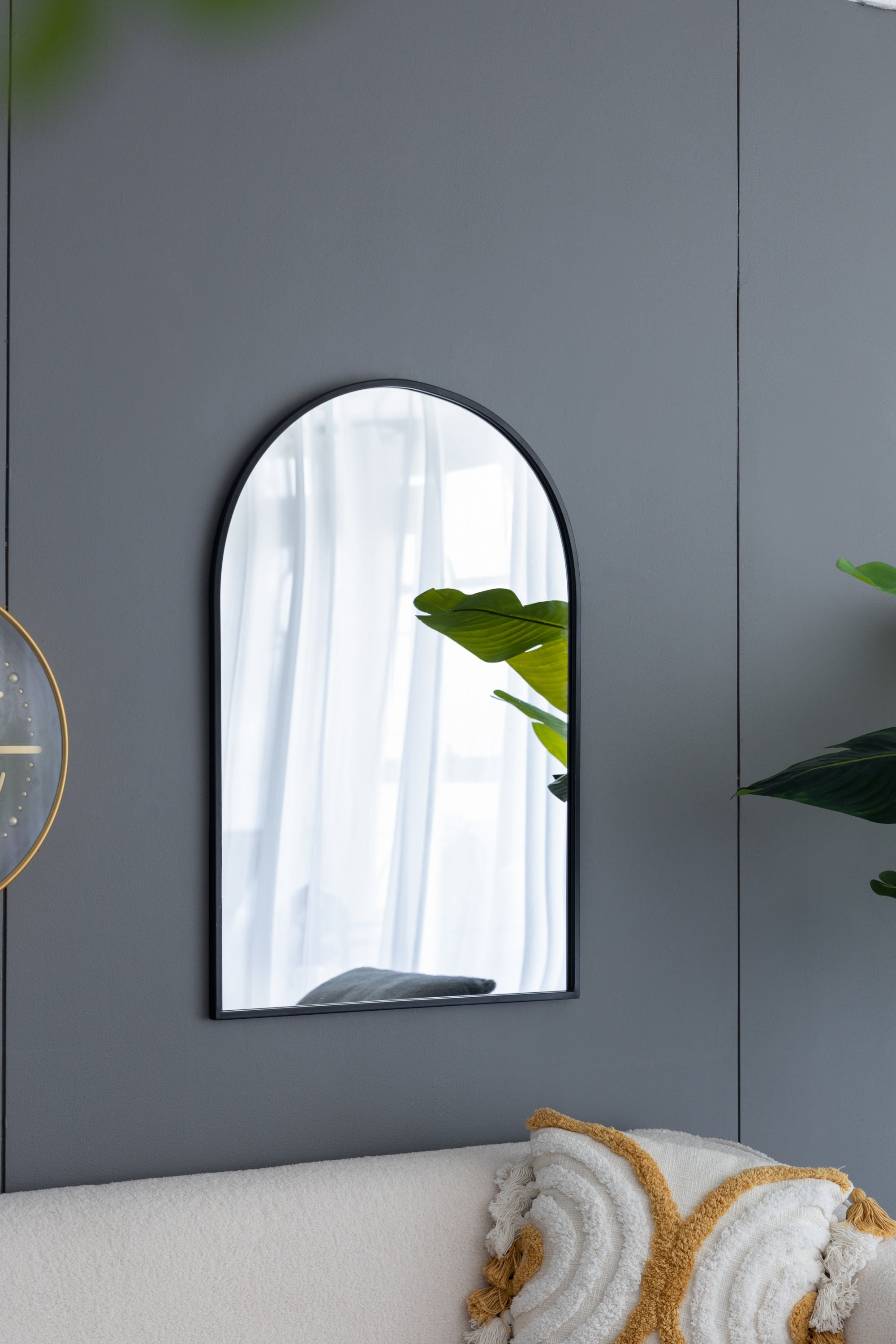 Black Arched Mirror with Metal Frame