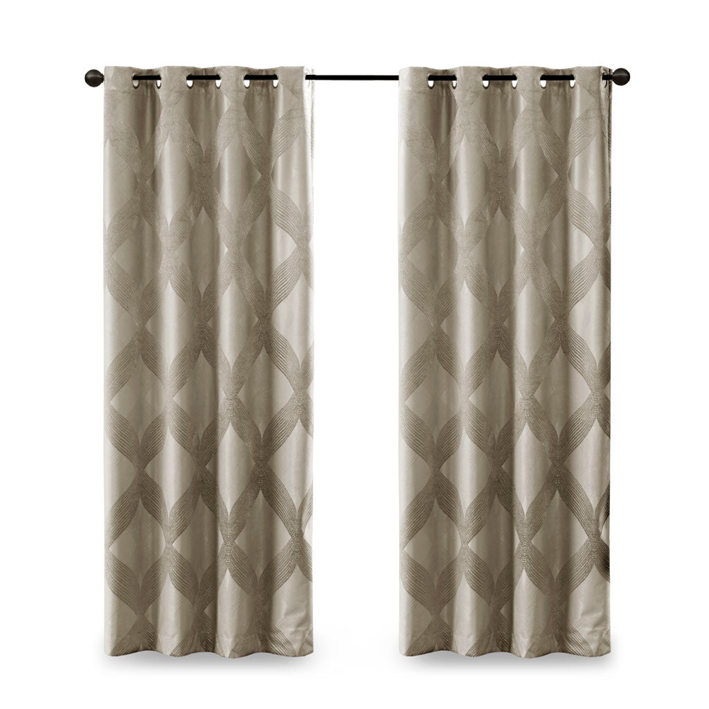 50x84" Ogee Knitted Jacquard Total Blackout Curtain Panel - Taupe