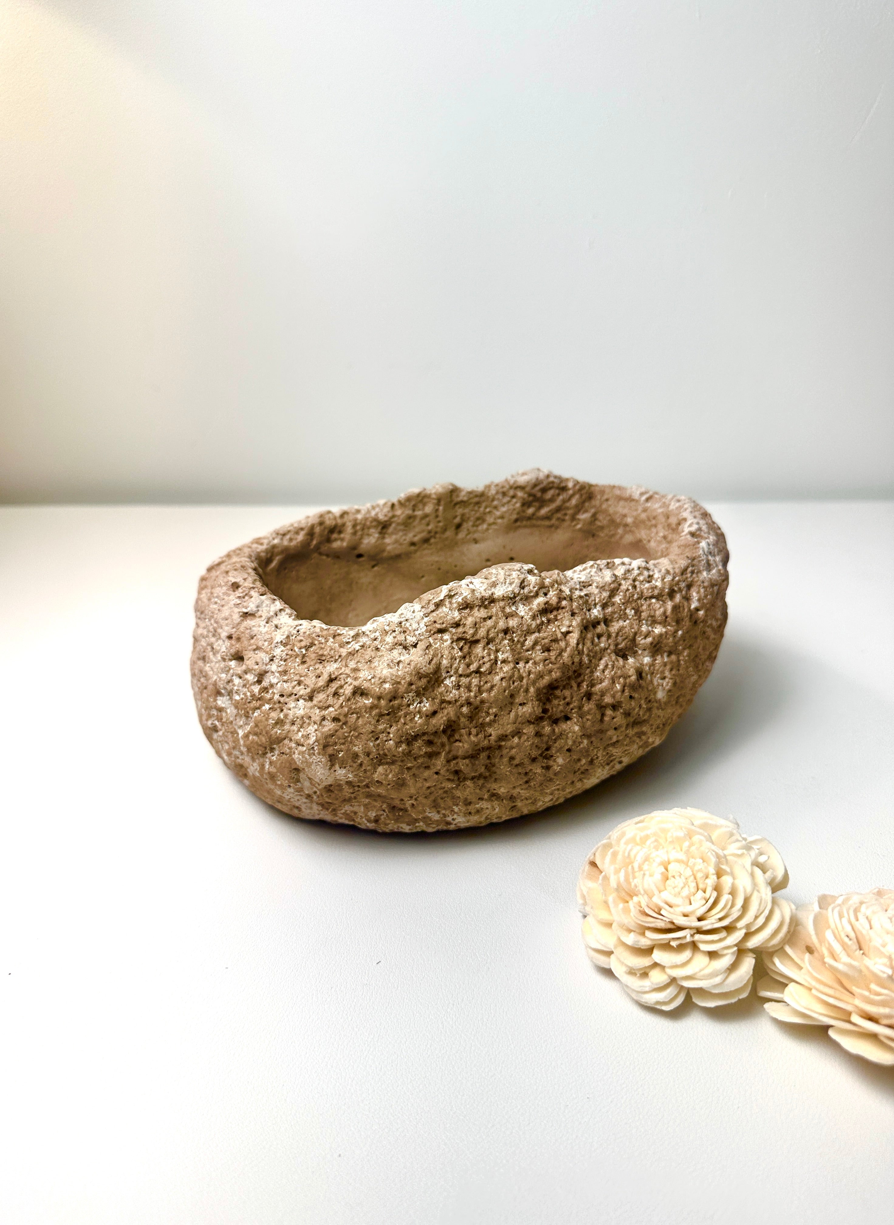 Weathered Stone Basin With Hole Drainage, Small Planter Pot, Hand-Painted Brown