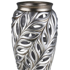 15.75" Tall Polyresin Decorative Vase "Kiara", Silver Peacock Feathers Design