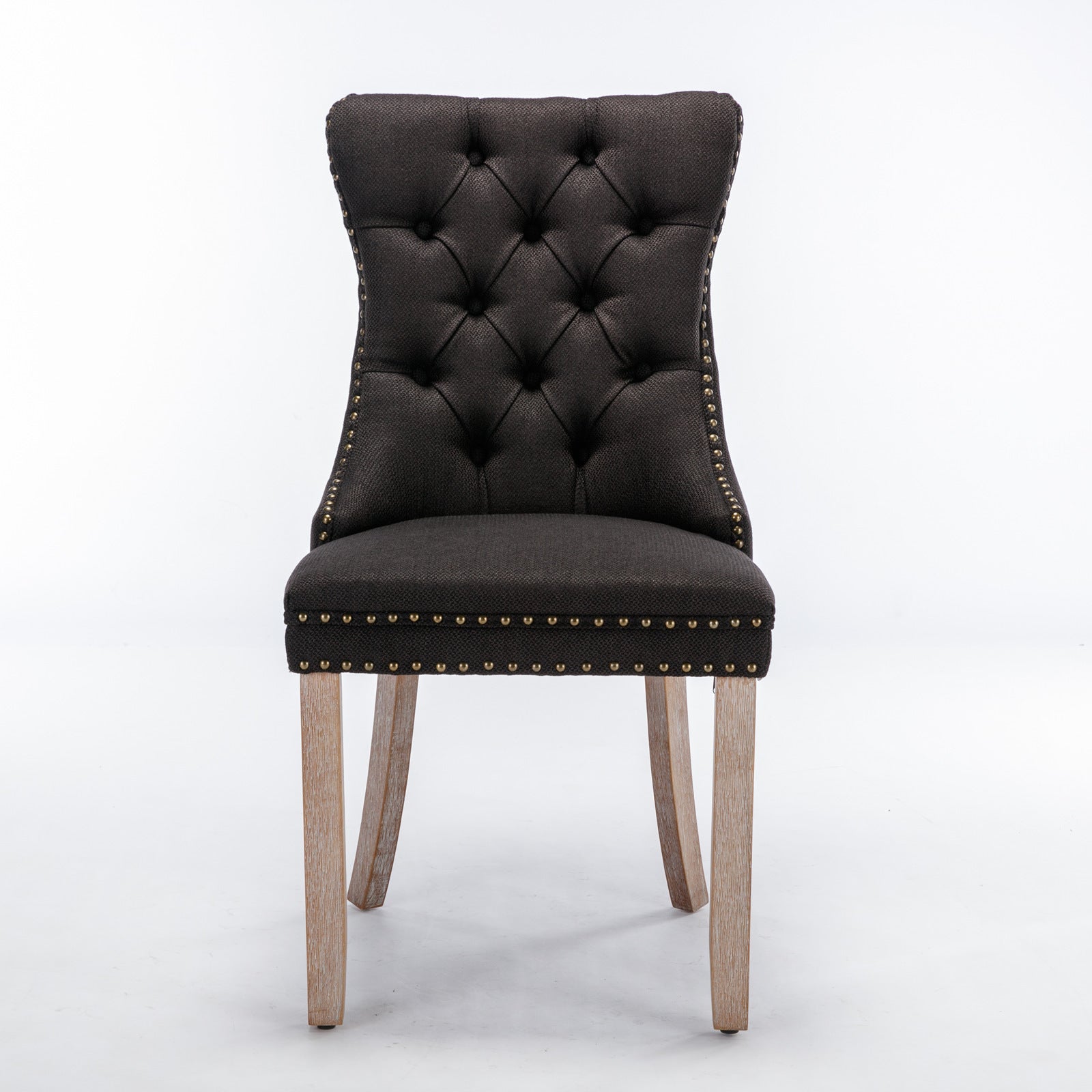 Set of 2 - High-end Tufted Solid Wood Contemporary Flax Upholstered Linen Dining Chair with Wood Legs Nailhead Trim - Black Linen