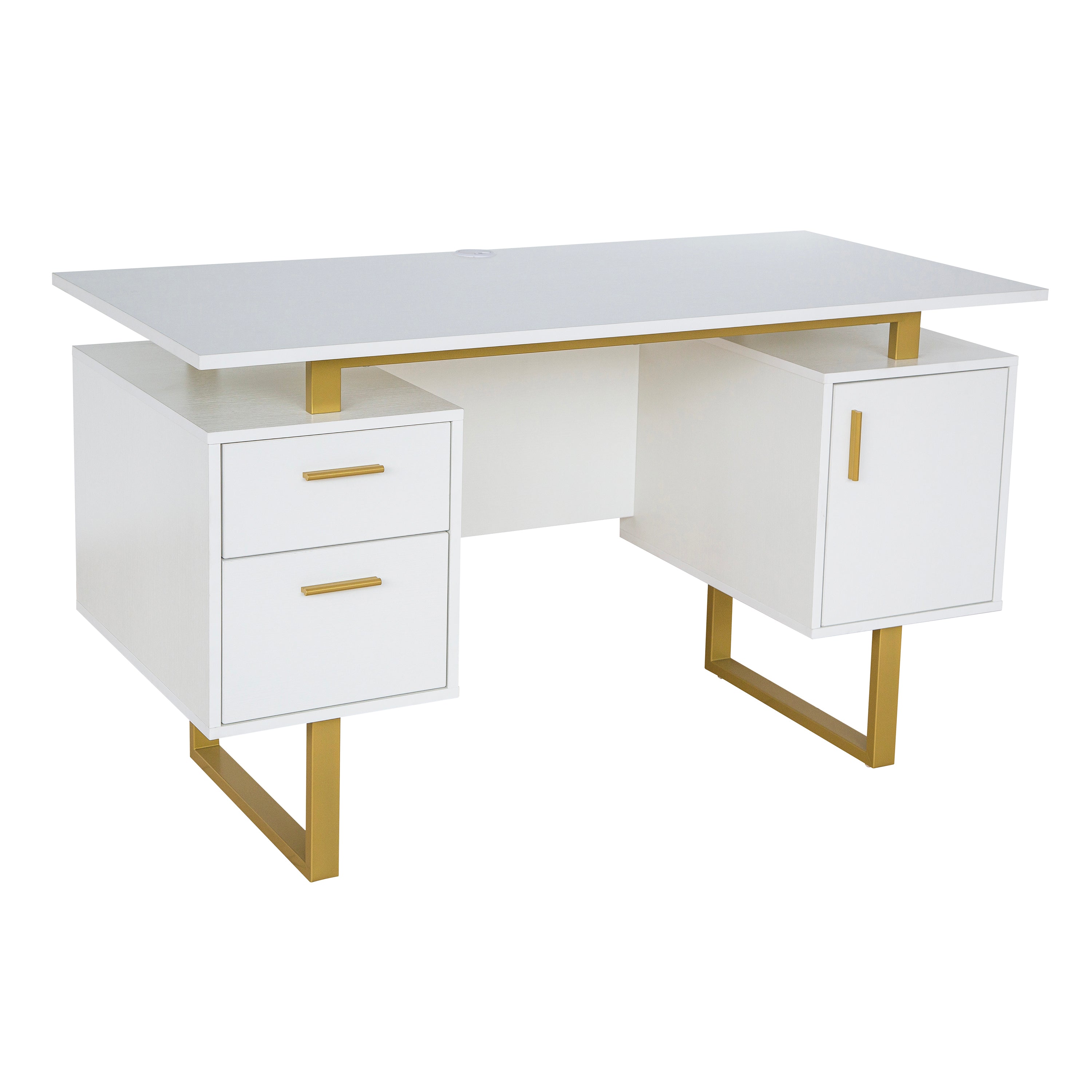 Techni White and Gold Desk for Office with Drawers & Storage, 51.25 in. W