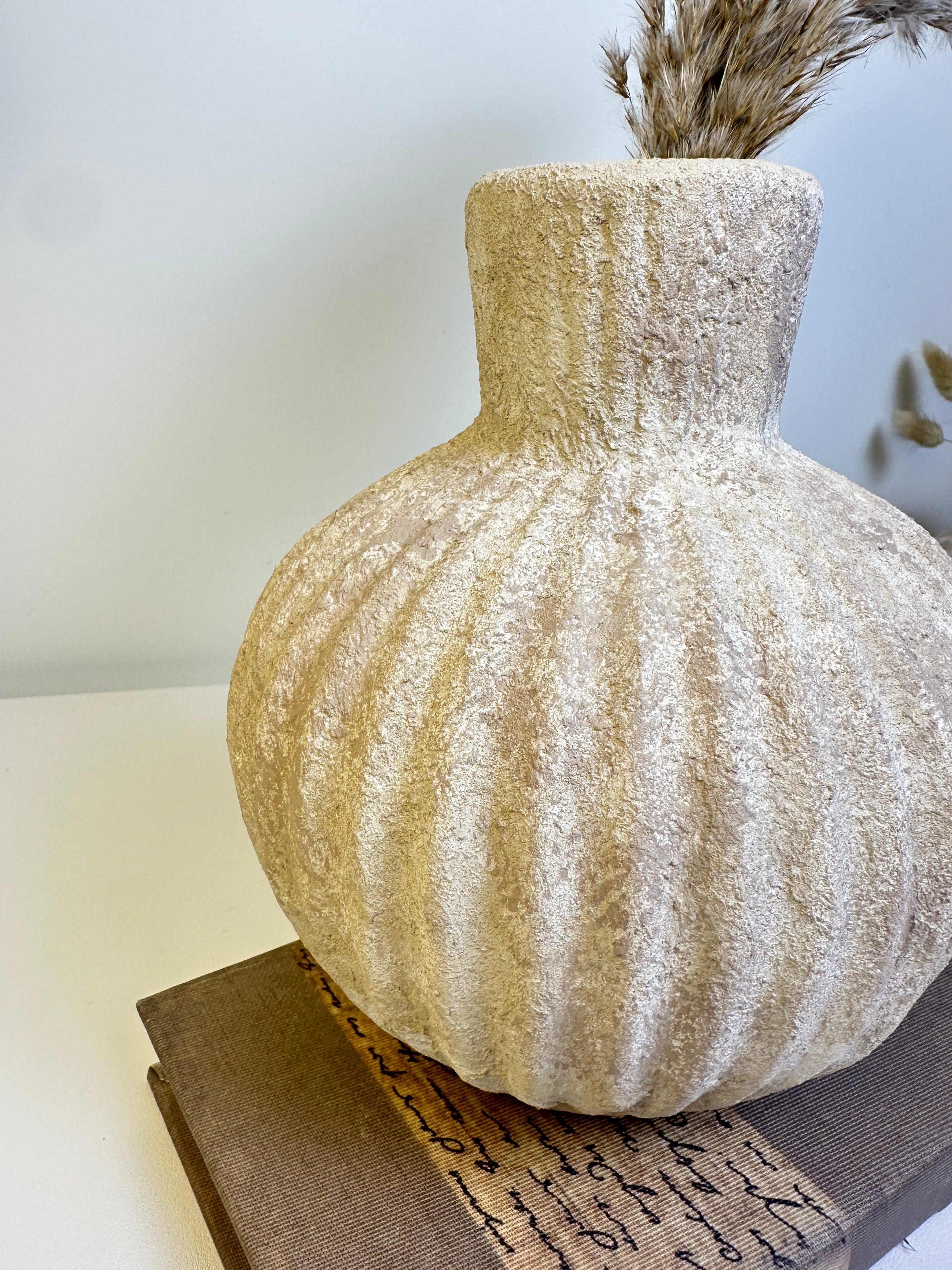 Handmade Decorative Ceramic Vase 8” tall - beige washed