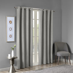 Printed Heathered Blackout Grommet Top Curtain Panel - Grey