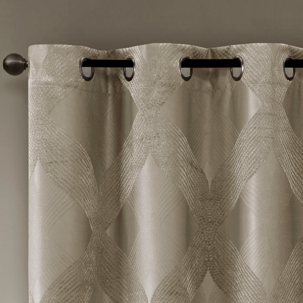 50x84" Ogee Knitted Jacquard Total Blackout Curtain Panel - Taupe