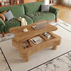 Lift Top Coffee Table for Living Room 42' - Fluted Panel Hidden Storage, Silent Hydraulic Lift, Curved Safety Corners, 5 Min Assembly (27'W x 13-18.9'H, Light Brown)