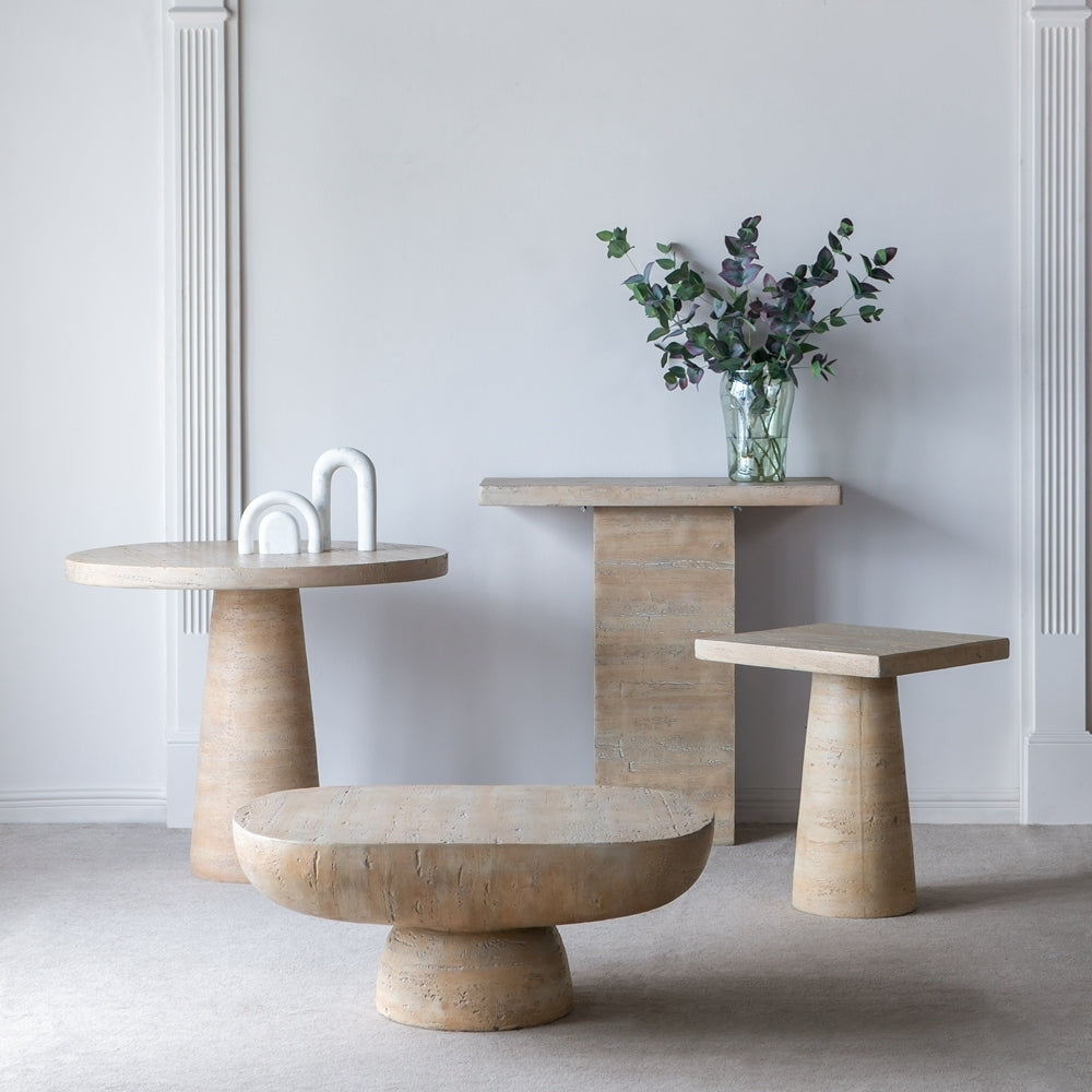 Cream Square Side Table with Pedestal Base 20x20x24"