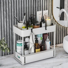 2 Pack Under Sink Organizers and Storage Bathroom Organizer Under Sink, Pull Out Cabinet Organizer for Kitchen Bathroom Sink Storage - White