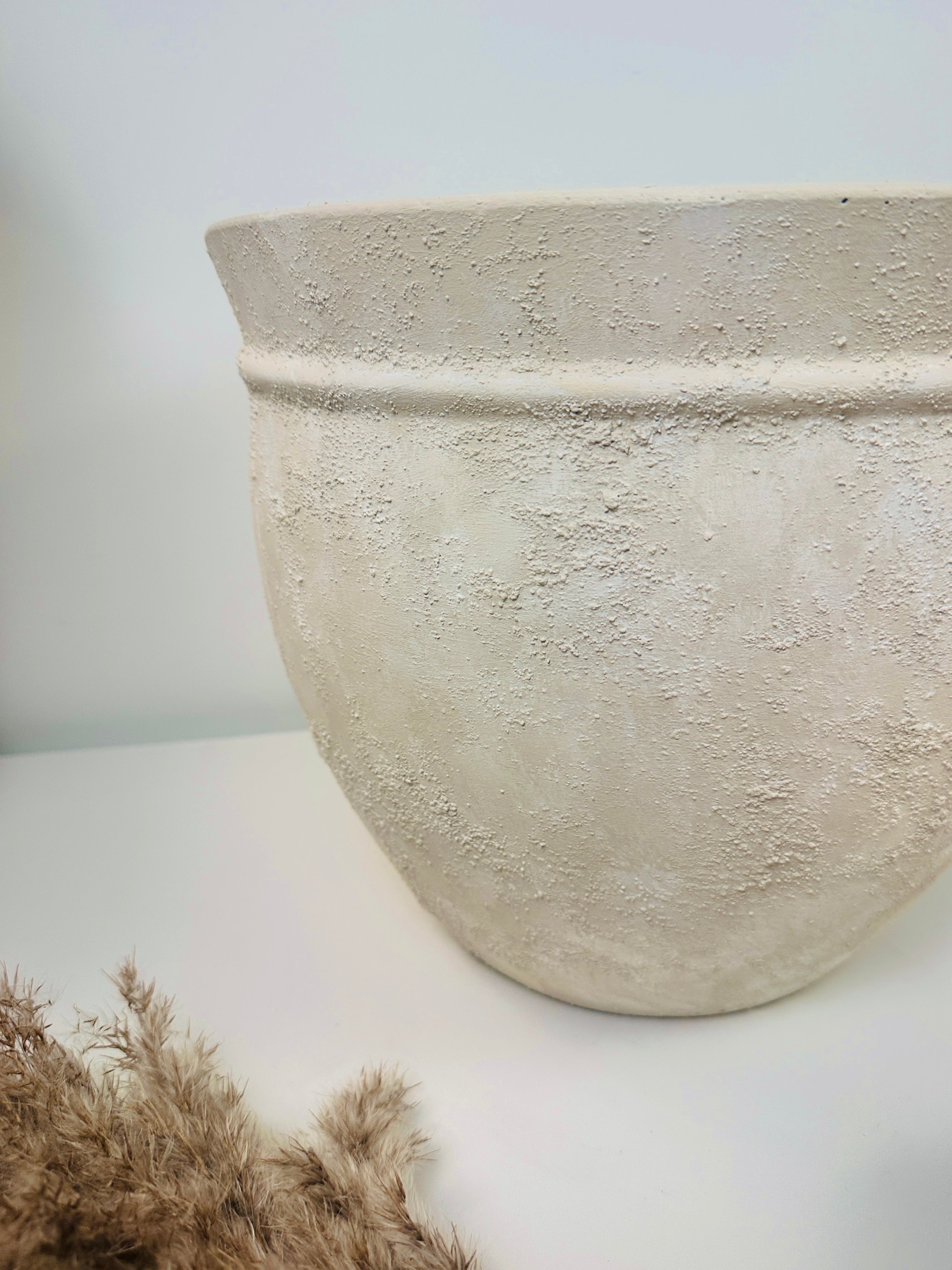 Luxury Planter Minimalist Style Hand painted Beige Washed 11” tall (dia 10.5")