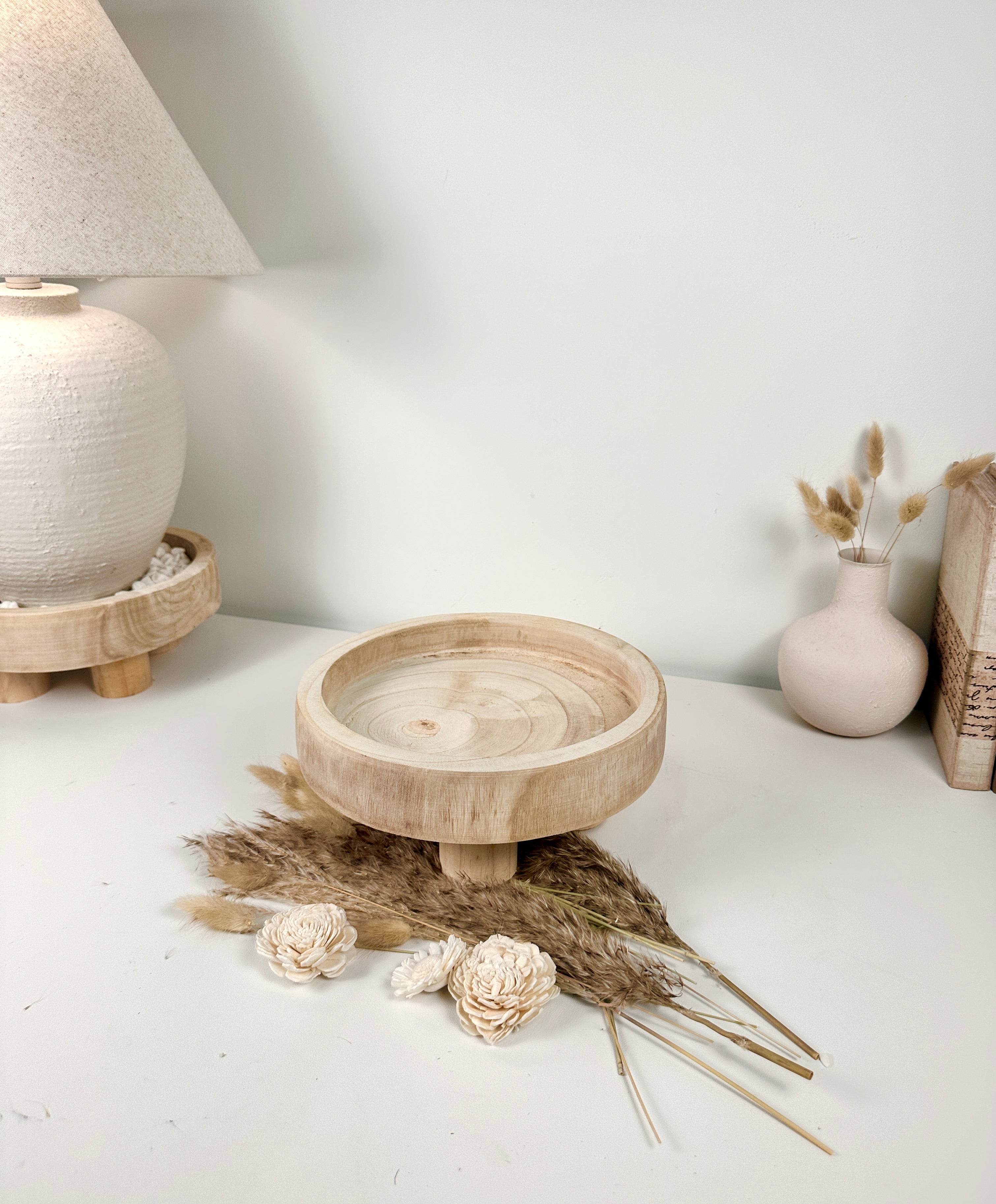 Boho Minimalist Rustic Paulownia Wood Tray 10" long- Beige