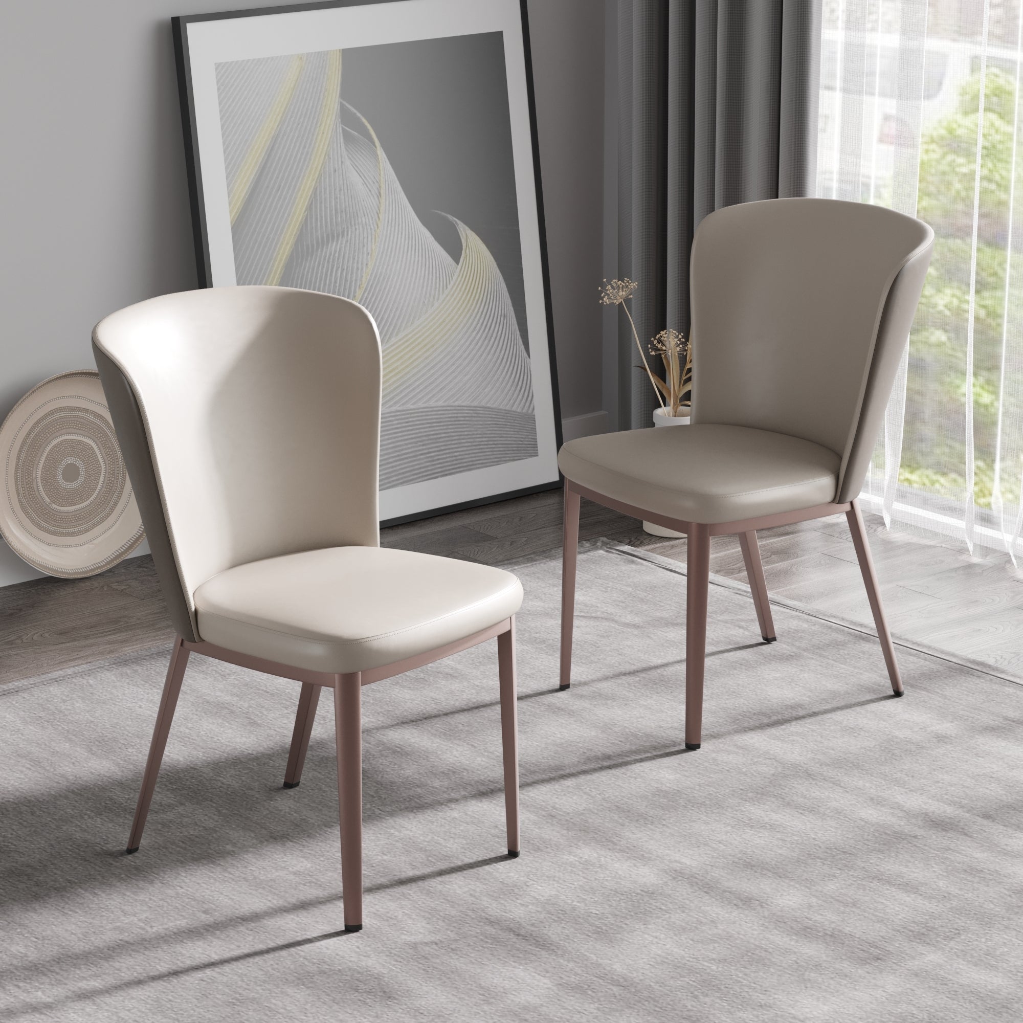 Modern Dining Chairs - White + Grey (Set of 2)