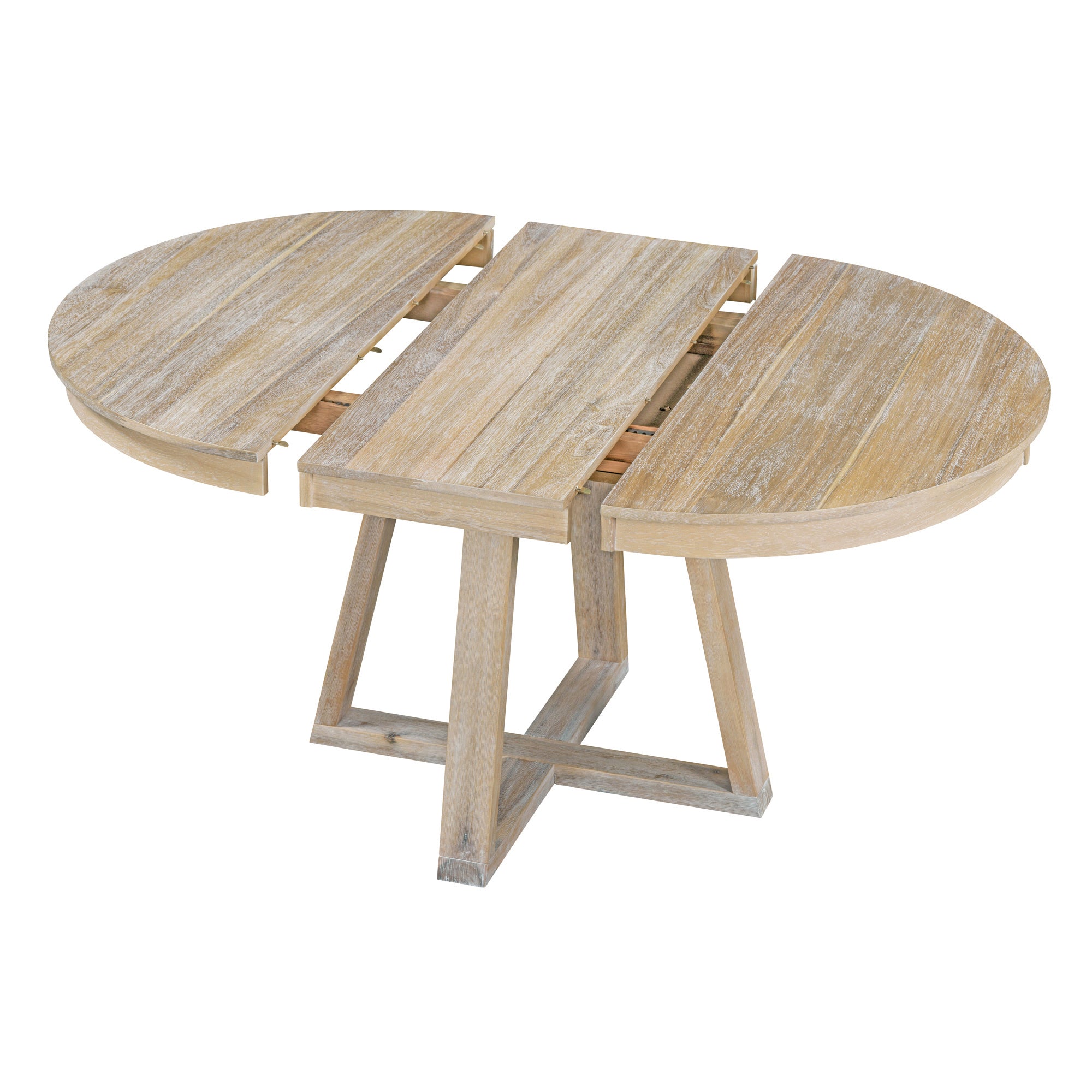 5-Piece Retro Functional Dining Set, Round Table with a 16"W Leaf and 4 Upholstered Chairs - Natural