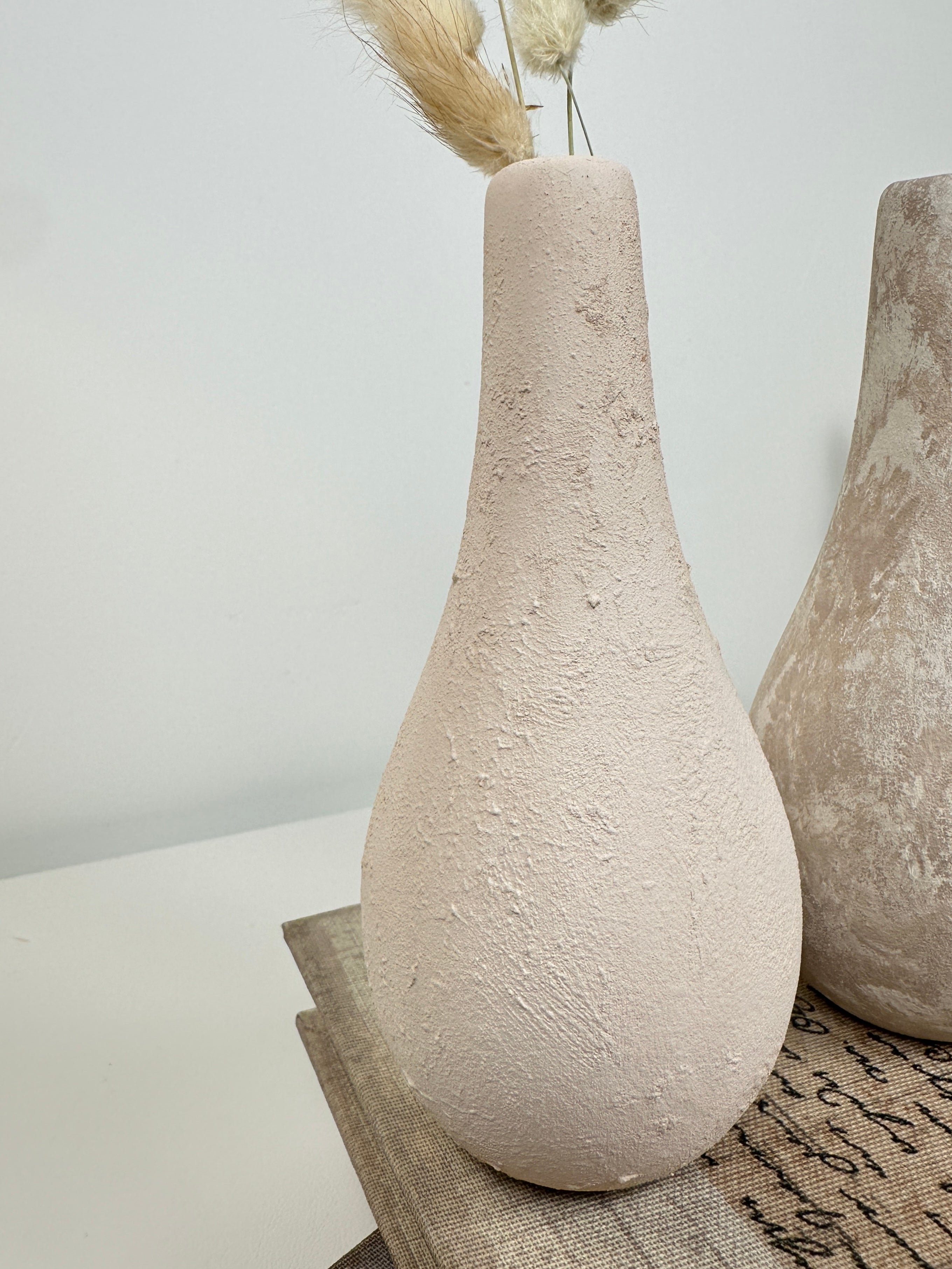 Handcrafted Set of 3 Small Vases 6" tall Cream/ Beige Washed/ Textured Cream