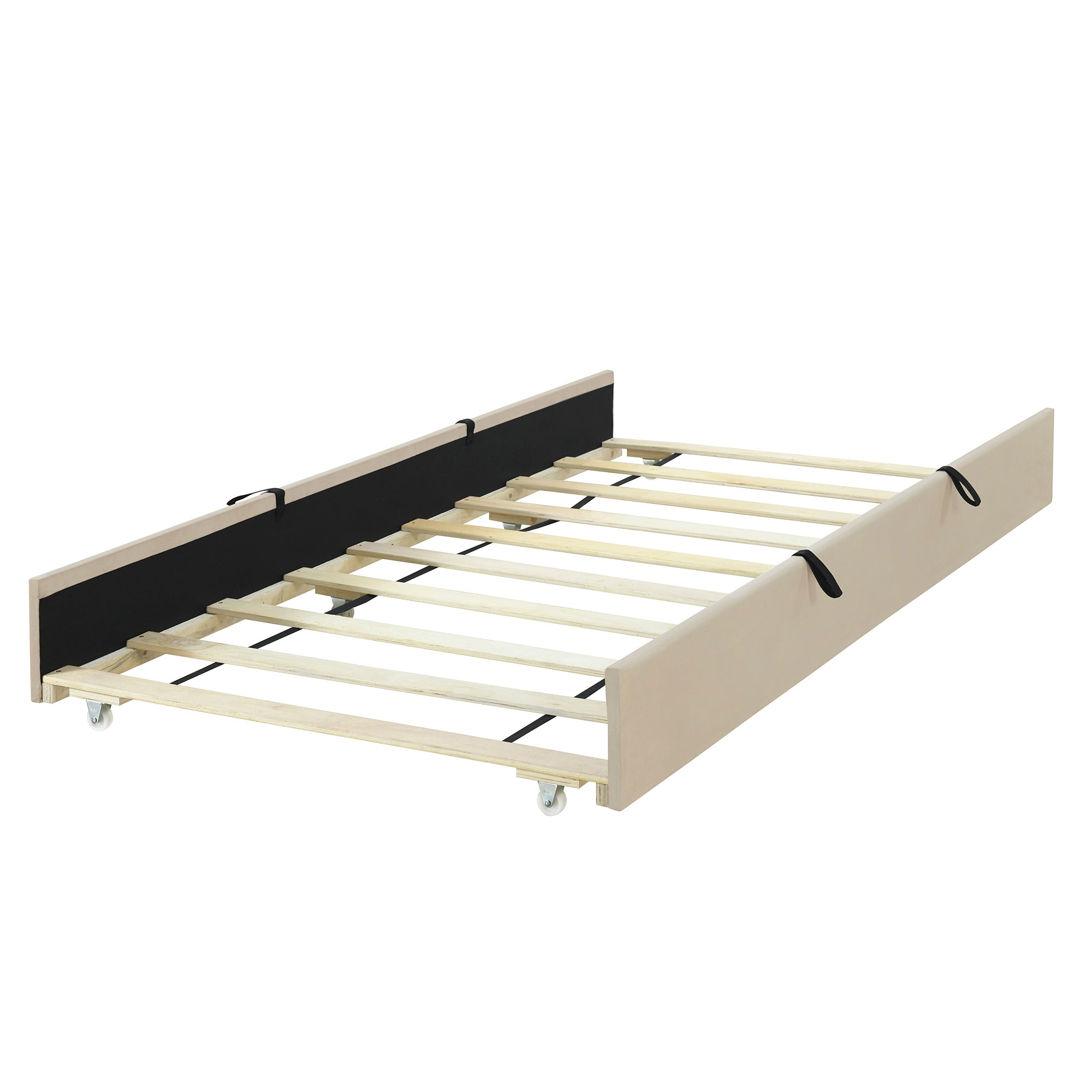 Twin Size Velvet Upholstered Platform Bed with Twin Size Trundle - Beige