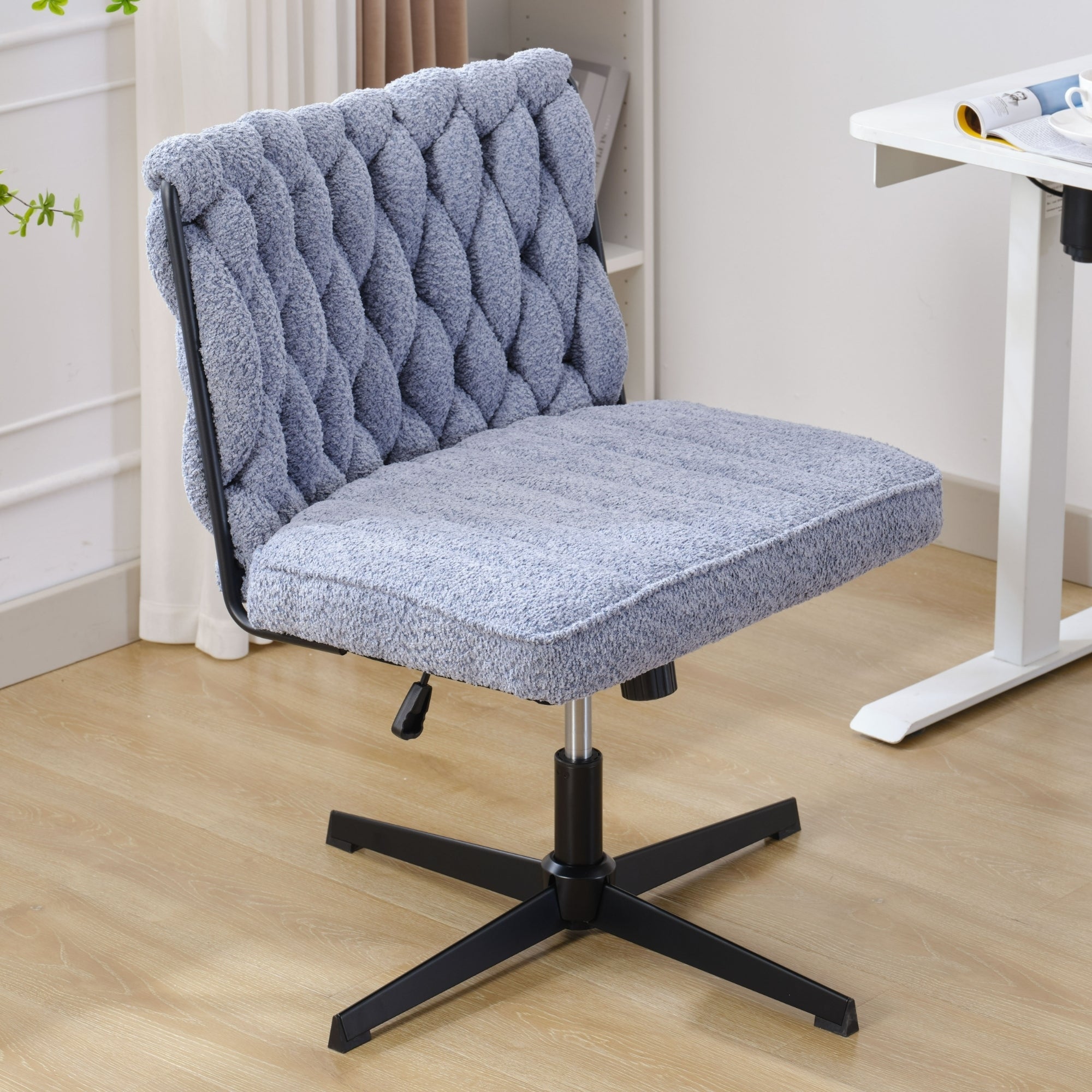 Armless Office Desk Chair No Wheels, Blue