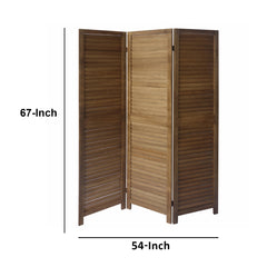 Paulownia Wood Panel Divider Screen, Shutter Design, 3 Panels - Natural Oak Brown