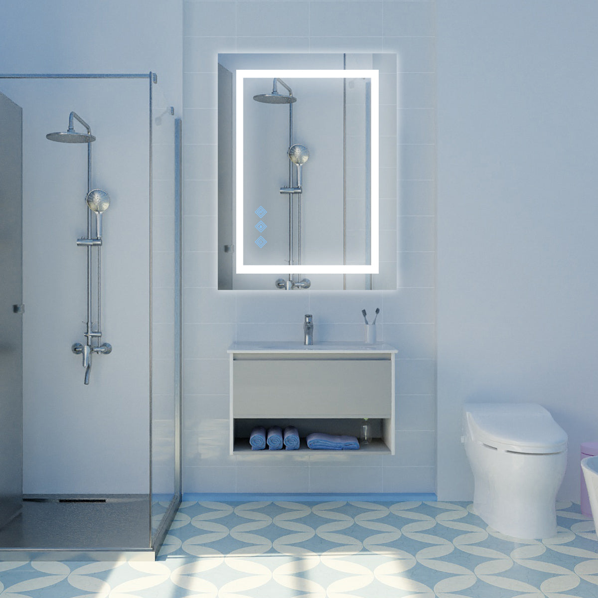 LED Bathroom Mirror, 3000-6000K Gradient Front and Backlit LED Mirror 48x36inch, IP54 Enhanced Anti-Fog