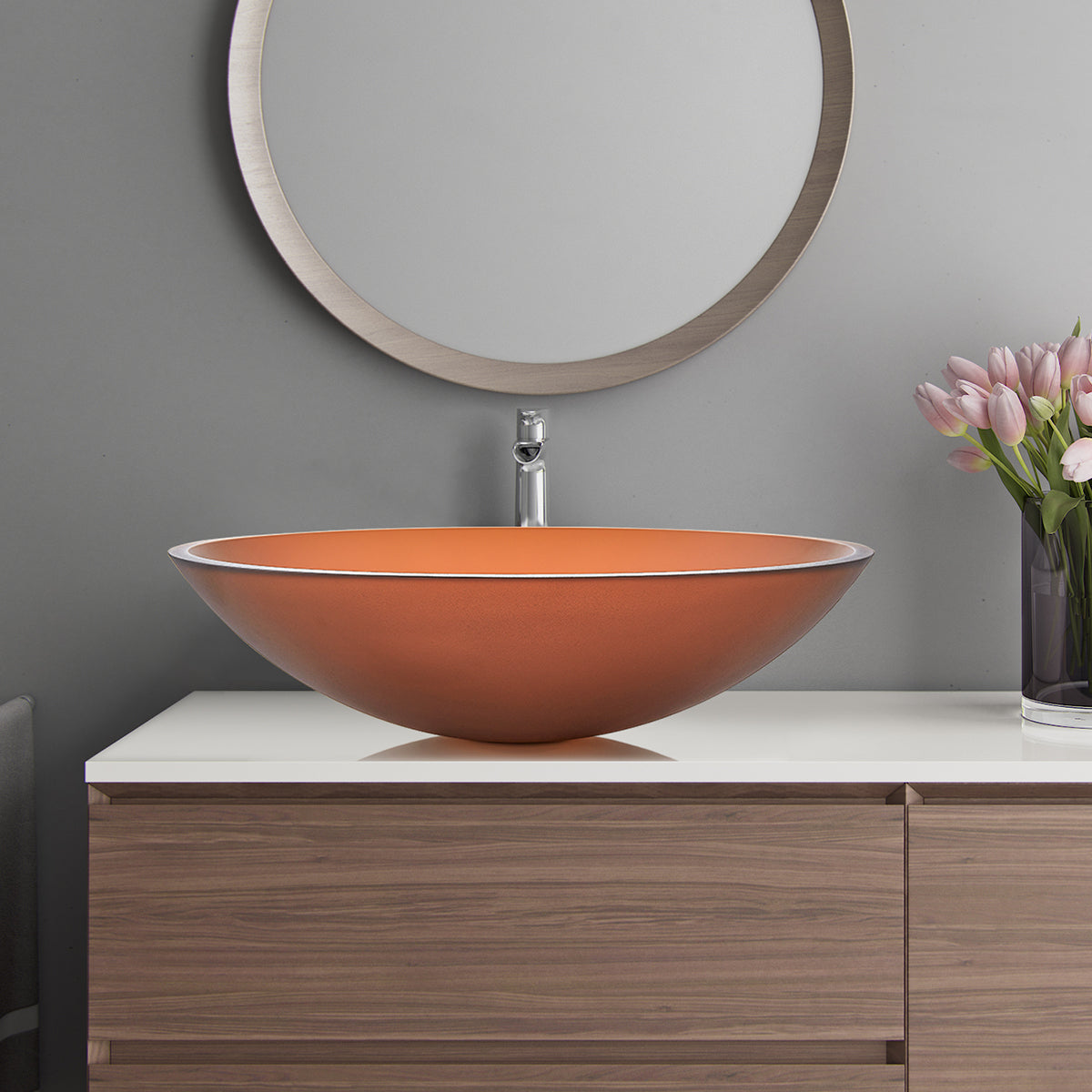 Tempered Glass Matte Bathroom Vessel Sink, Oval Bathroom Basin Matt Tea