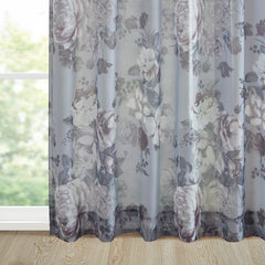 Printed Floral Twist Tab Top Voile Sheer Curtain - Grey