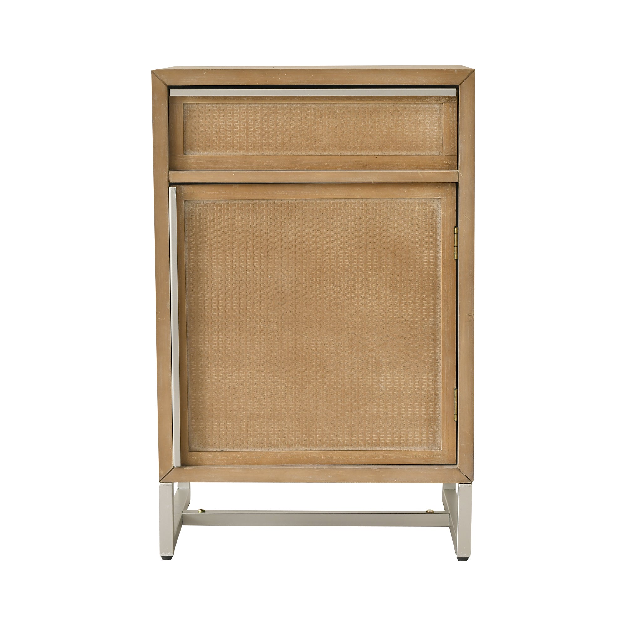 Handwoven End Table with Drawer, Cabinet, and Artisanal Wood Finish - No Assembly Required