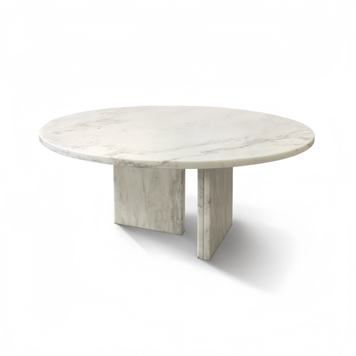 Luxury Marble Coffee Table Set - Snow Mountain White, Genuine Marble, Ø27.6 h12.6 Inch