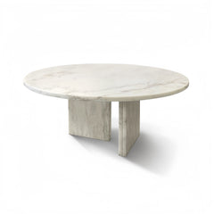 Luxury Marble Coffee Table Set - Snow Mountain White, Genuine Marble, Ø27.6 h12.6 Inch