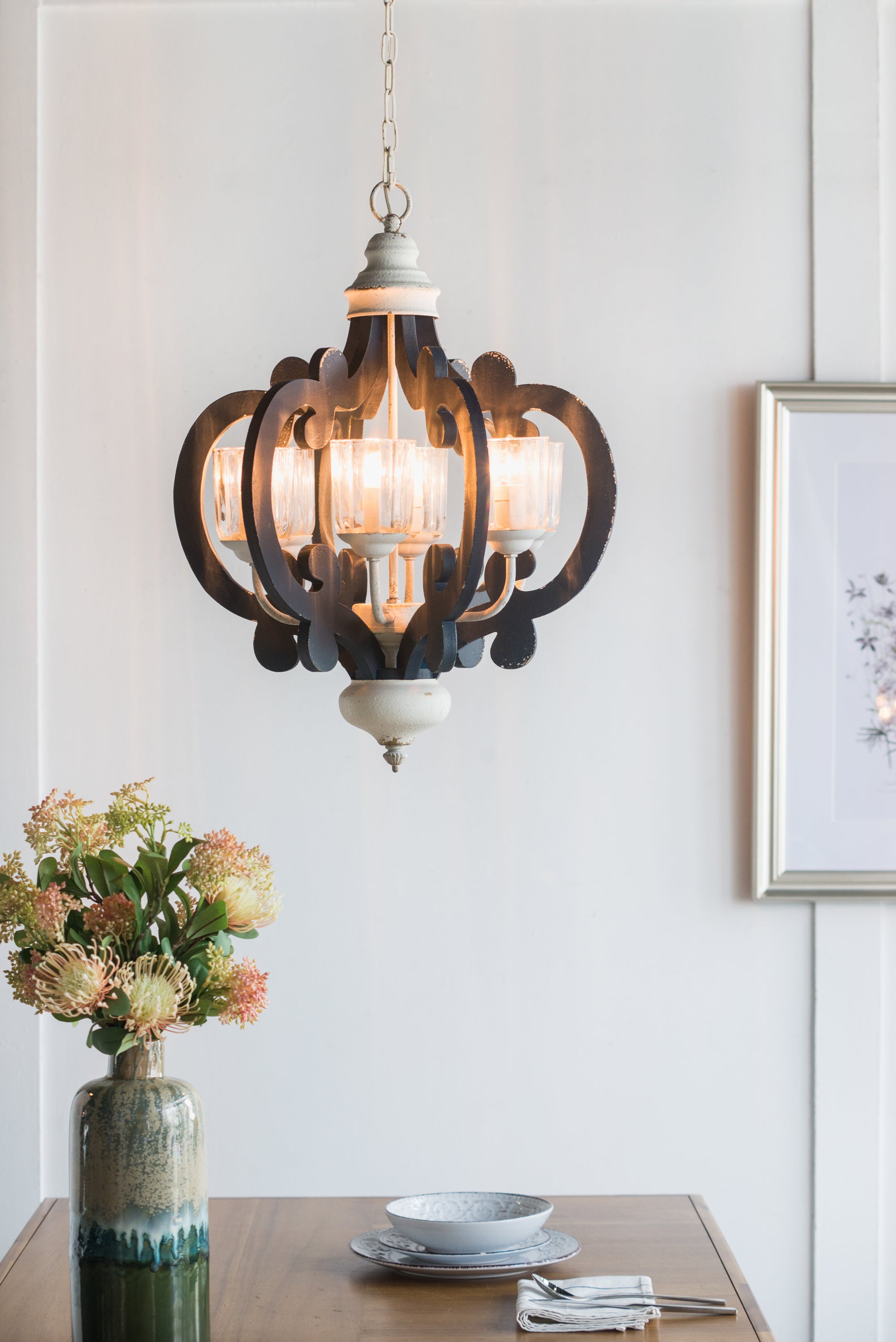 Wood Chandelier 6- Light Farmhouse Pendant Lighting Natural Wood Hanging Light Fixture