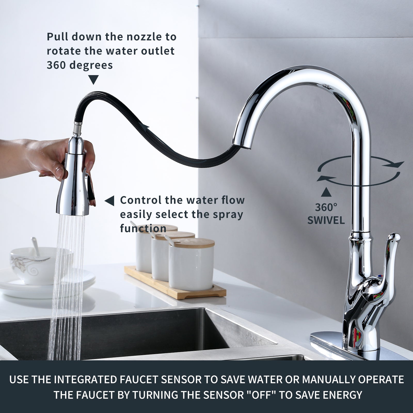 Pull Down Touchless Single Handle Kitchen Faucet - Brushed Nickel