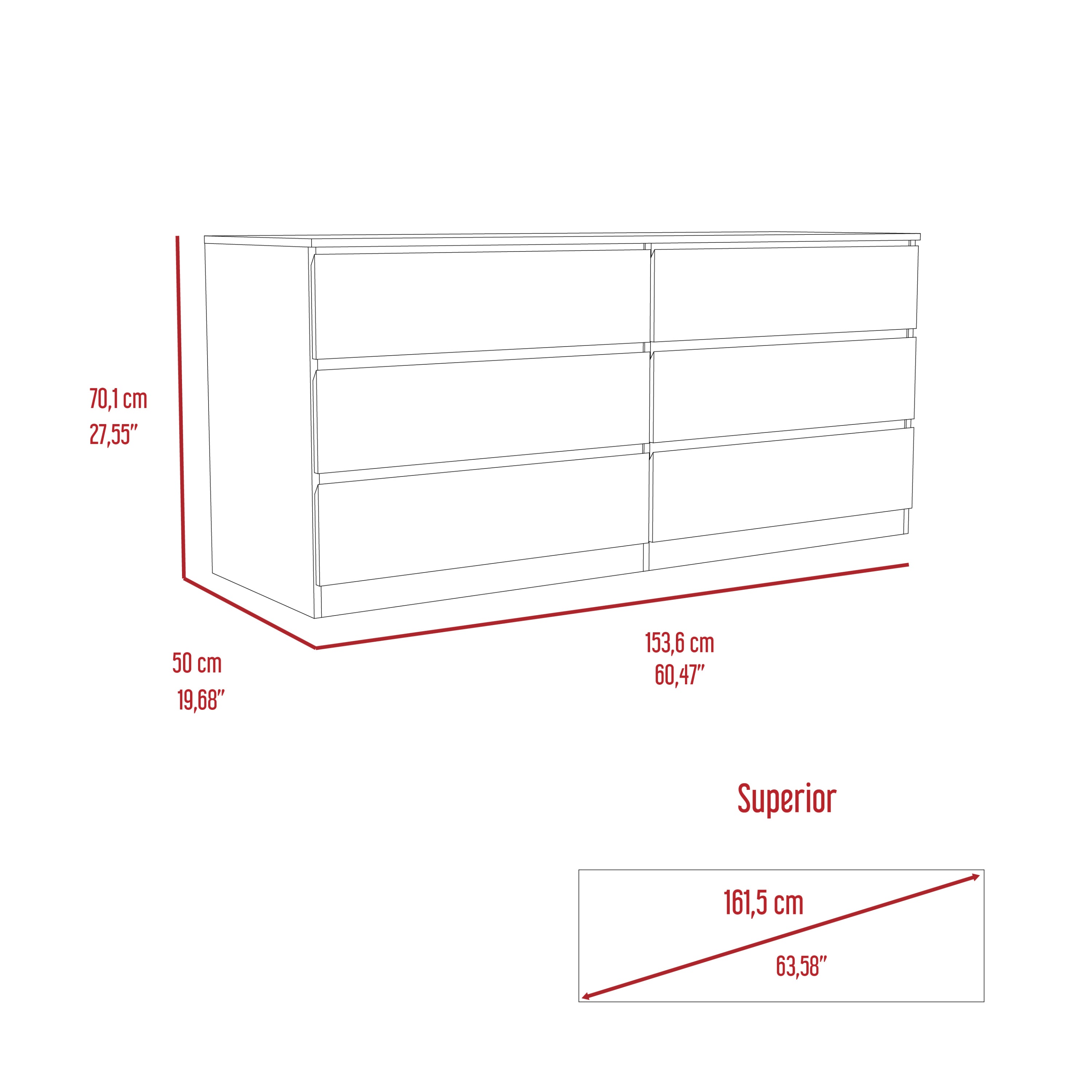 6 Drawer Double Dresser - Light Oak / White