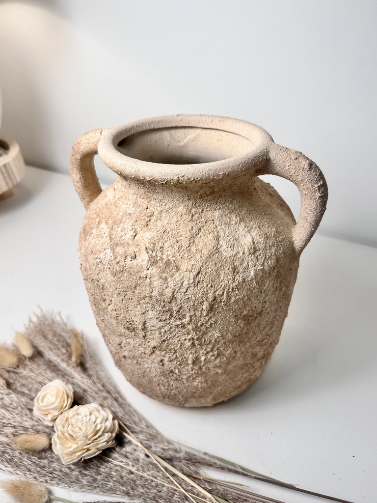 Rustic Minimalist Textured Hand-painted 10.5" tall - Light Beige wash