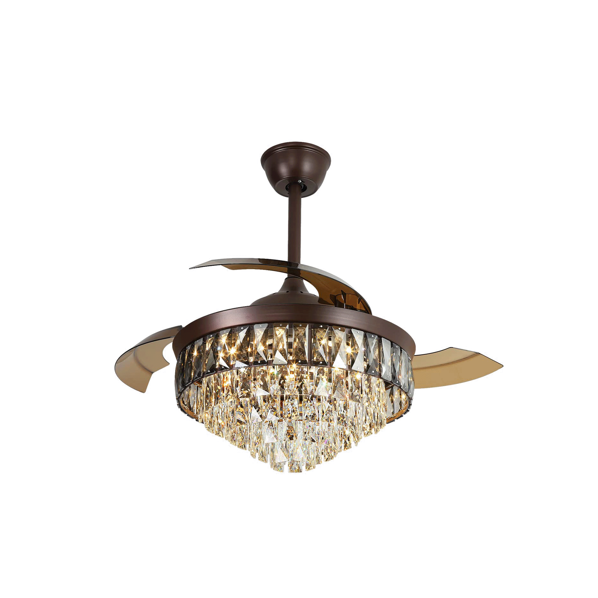 42"Chandelier Ceiling Fan Retractable Ceiling Fans with Lights and Remote Control 6 Speed LED 72w Dimmable Invisible