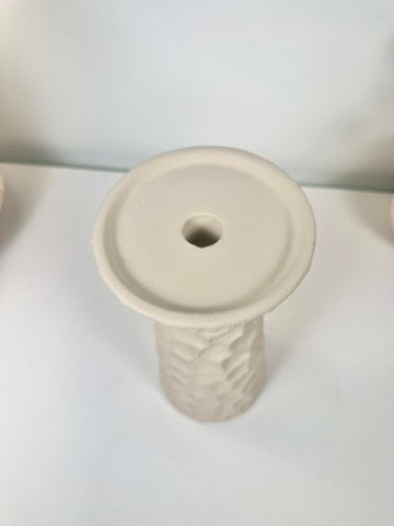 Minimalist Abstract Textured Candlestick 10'5 tall Beige Linen Color