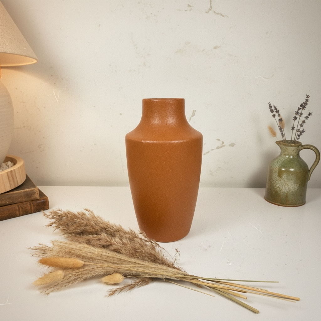 Retro Style Ceramic Brown Vase 11" tall