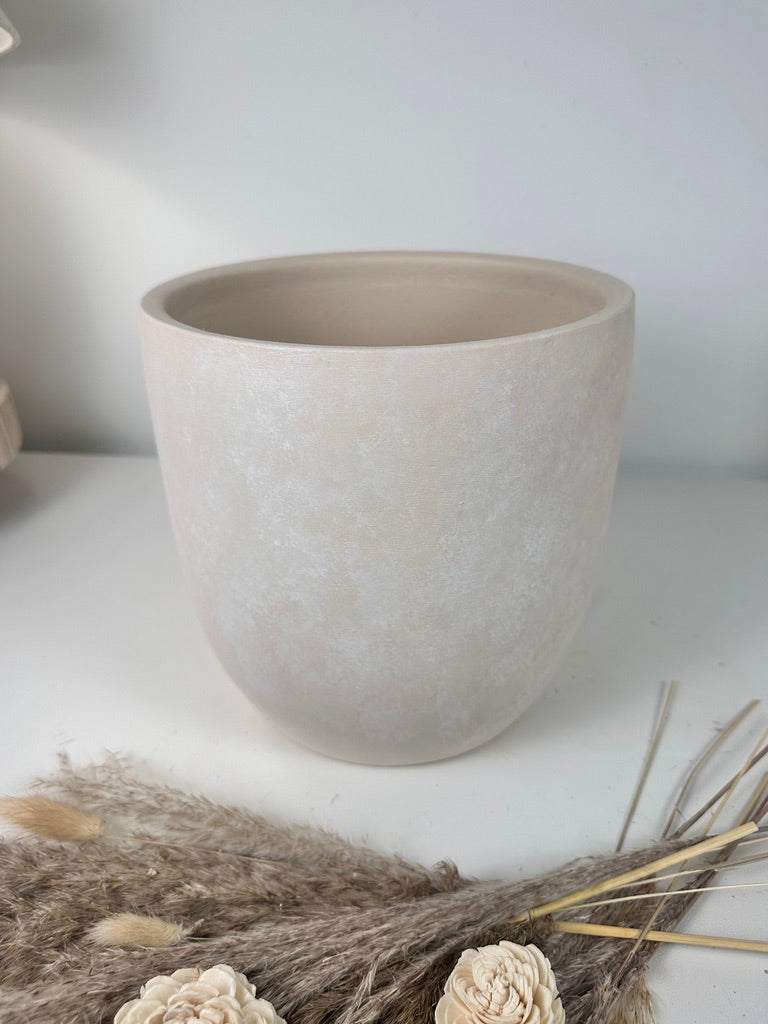 9" tall Minimalist Hand-Painted & Textured Planter Pot with drainage hole - Sand wash