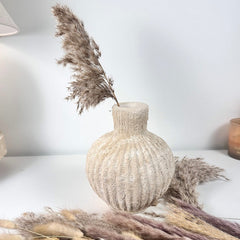 Rustic Minimalist Textured Hand-painted Ceramic Vase 8" tall - Beige Sand Washed