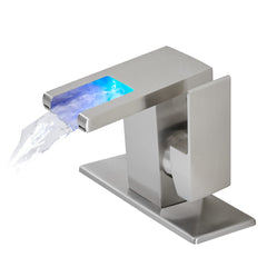 Bathroom Sink Faucet LED Light 3 Colors Changing Waterfall Glass  - Brushed Nickel