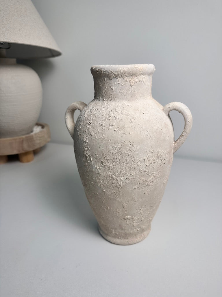 Minimalist Roman Style Textured Hand-painted Ceramic Vase 12" tall - cream/off-white