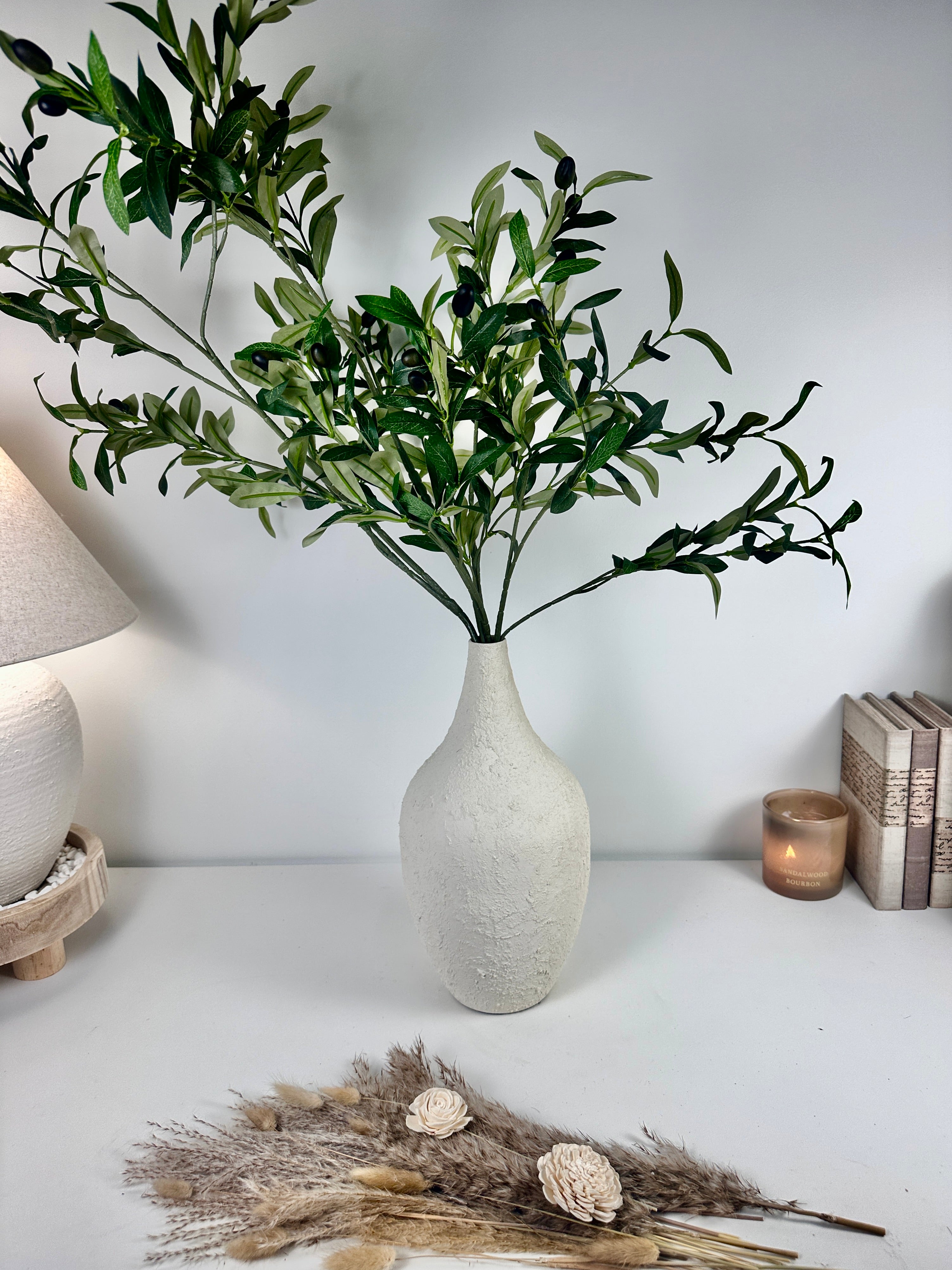 Minimalist Hand-Painted and Textured Vase 14" tall - White Cream