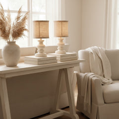 Minimalist Set of 2 Small Desk Lamp Cream Textured  12.5" tall (base 4x4")