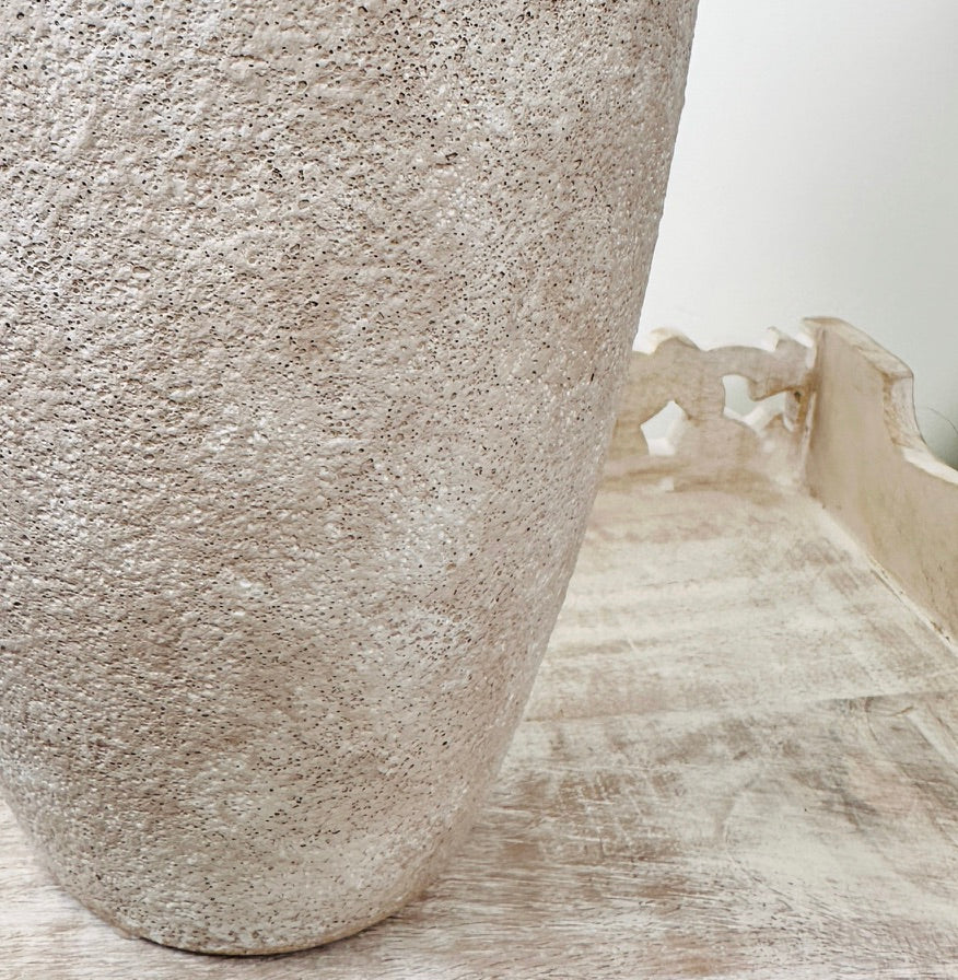 Minimalist Modern Ceramic Vase 12" tall - Hand-Painted Beige washed
